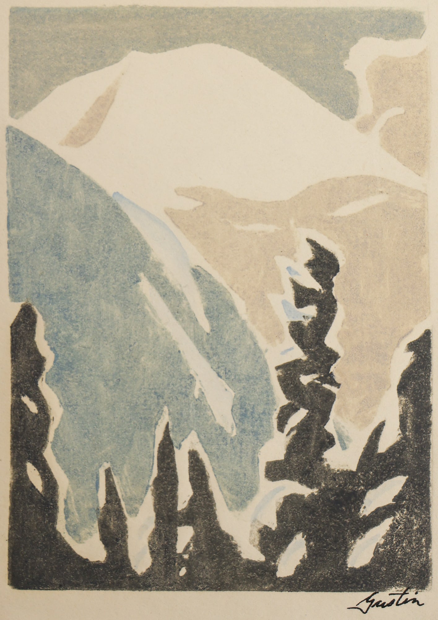 Paul Morgan Gustin ''Mount Rainier: Mowich Canyon'' Woodcut (1 of 3)