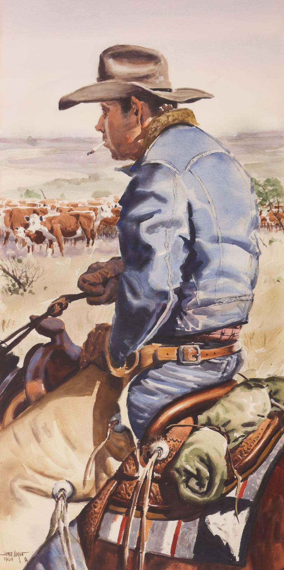 James Boren ''Saddle Weary'' 1969 Watercolor (1 of 2)