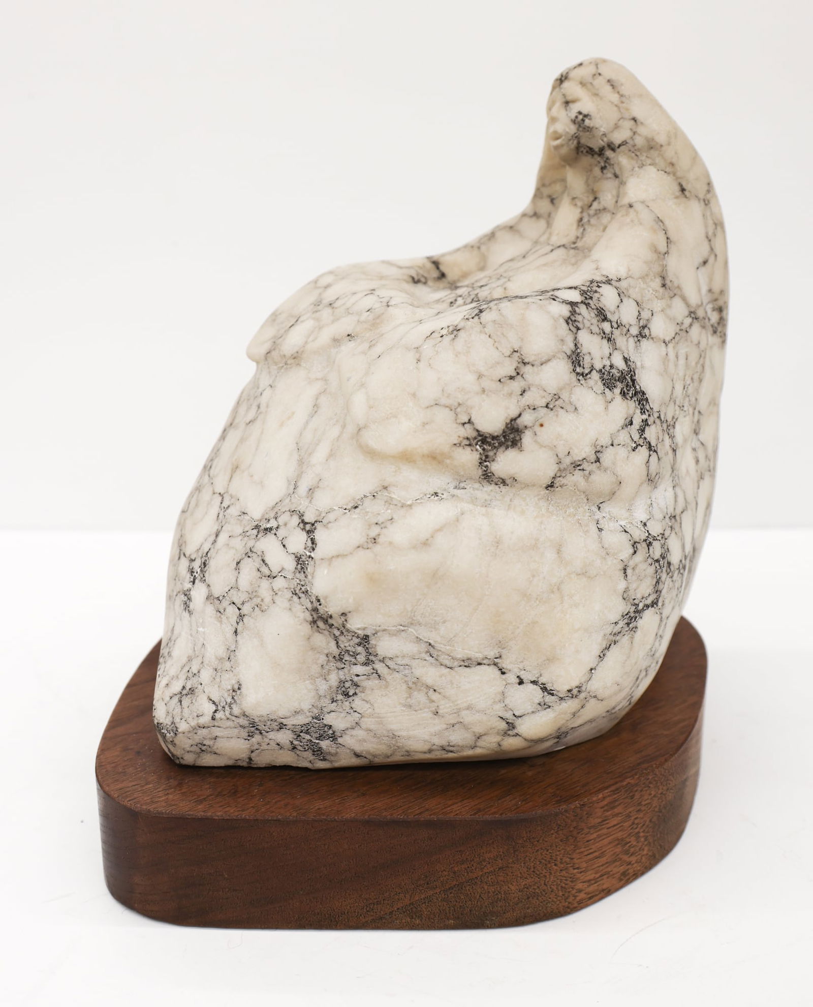 Frank McGuire ''Time for Woman Talk'' Alabaster Sculpture: Frank McGuire (b.1938 American) ''Time for Woman Talk'' Alabaster Sculpture 12''x12''. No visible signature. Purchased at Gallery Mack, Seattle. Excellent condition.