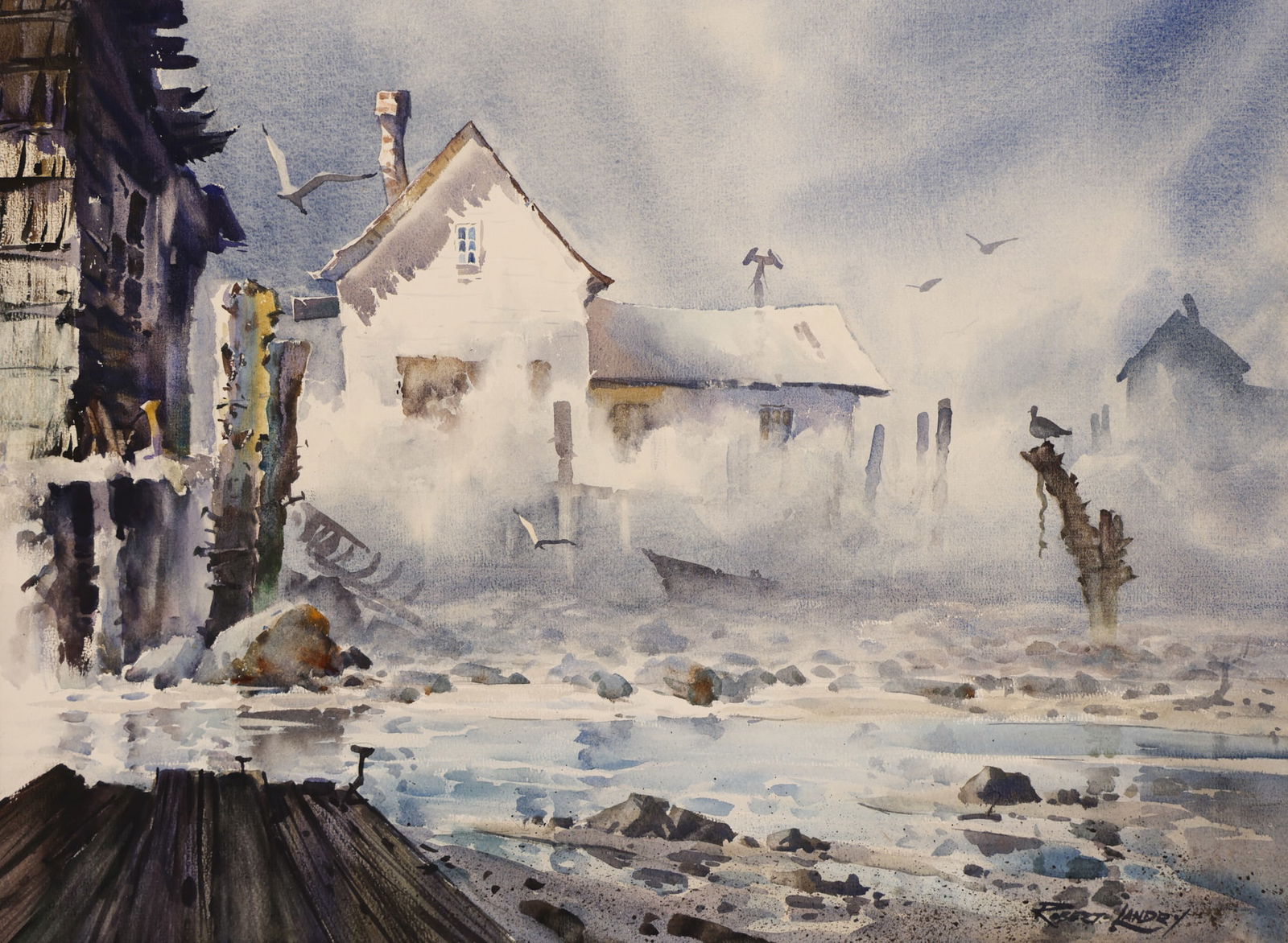 Robert Landry ''Mid Winter Fog'' (Noyo Harbor) Water (1 of 2)