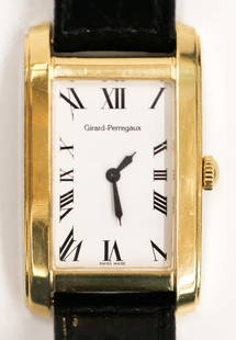 Girard-Perregaux Men's 18k Tank Wristwatch: Girard-Perregaux Men's 18k Tank Wristwatch Ref.2532. Hallmarked 750 gold case measuring 25mm. Roman numeral dial. Manual wind and in working order. Black alligator leather replaced band. No box or