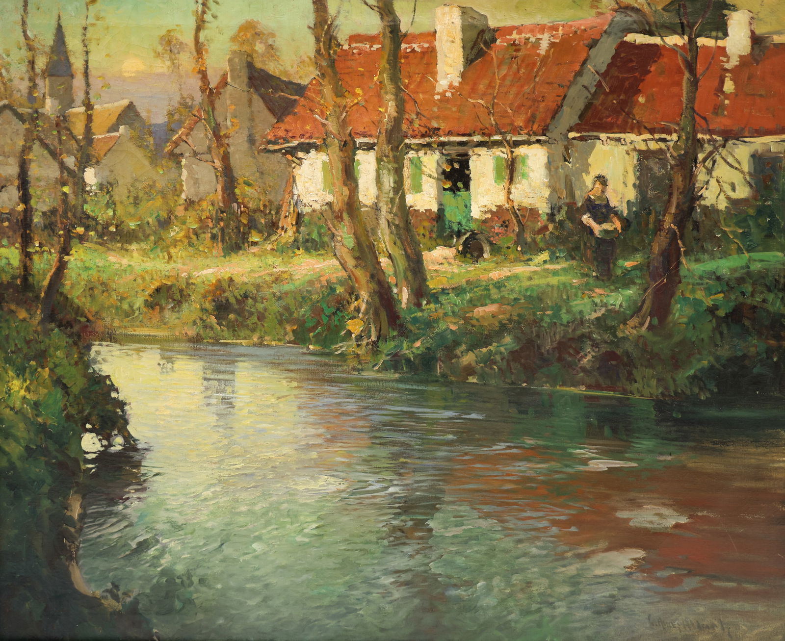 George Ames Aldrich ''Sunset Stream in Normandy'' Oil (1 of 4)