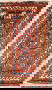 Antique Caucasian Borjalou Kazak Prayer Rug: Antique Caucasian Borjalou Kazak Oriental Prayer Rug 6'7''x3'7''. Three medallion field with wave border. Some professional repairs to edges. Overall excellent condition. Purchased Oasis Antique Orien
