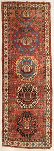 Antique Kurdish Tribal Oriental Runner Rug: Antique Kurdish Tribal Oriental Runner Rug 3'10''x11'3''. Four and a half medallion field. Scattered old repairs and wear from age. Purchased Oasis Antique Oriental Rugs, Seattle.
