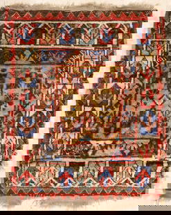 Antique Turkish Konya Small Oriental Rug: Antique Turkish Konya Small Oriental Rug 2'10''x3'8''. Multi-colored arrow border. Heavy wear with scattered loss.