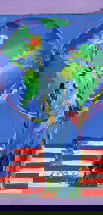 Peter Max ''Peace on Earth'' 2008 Mixed Media: Peter Max (b.1937 American) ''Peace on Earth'' (Detail Version II) 2008 Mixed Media on Canvas 30''x15'' Image. Acrylic enhanced giclee signed lower left. Registration number on verso of canvas. Gilt g