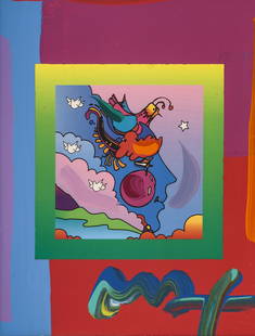 Peter Max ''Profile on Blends'' 2006 Mixed Media: Peter Max (b.1937 American) ''Profile on Blends'' (Woodstock Series) 2006 Mixed Media on Paper 10''x8'' Image. Acrylic enhanced lithograph signed lower right. Park West Gallery COA affixed to verso. G