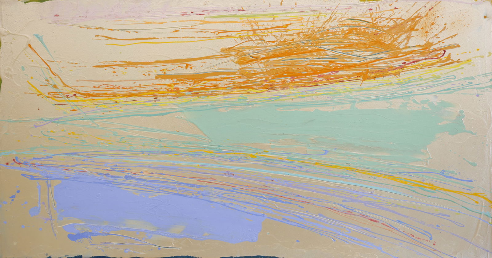 Dan Christensen ''Cajun Green'' 1983 Acrylic: Dan Christensen (1942-2007 American) ''Cajun Green'' (Abstraction) 1983 Acrylic on Canvas 49''x93'' Image. Signed and titled on verso. Original framing 51''x95''. Excellent condition. This lot is bein