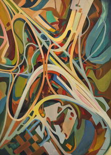 Harry Bonath ''Highways'' Large Oil: Harry Bonath (1903-1976 Washington) ''Highways'' Oil on Canvas 50''x36'' Image. Exceptional large oil by this Northwest artist. Signed lower right. Original framing 51.5''x37.5''. Painting has two pat