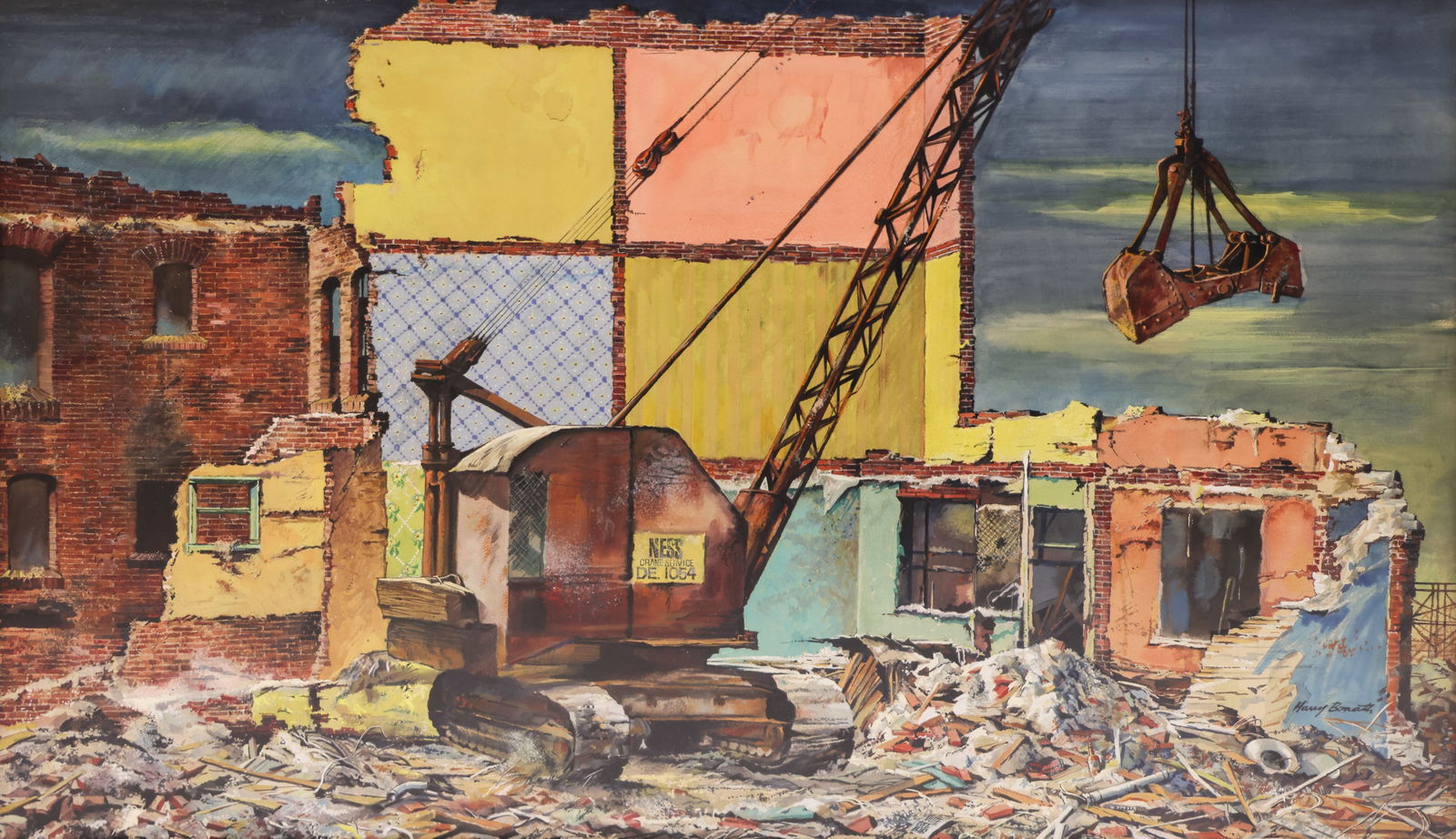 Harry Bonath ''Demolition'' Gouache and Watercolor (1 of 2)