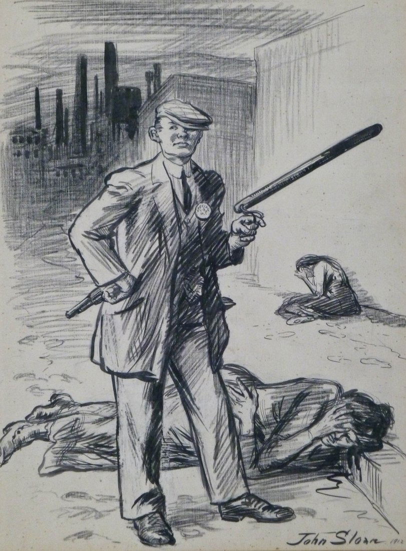 John French Sloan (1871-1951 NY/NM) ''One Worker's: John French Sloan (1871-1951 NY/NM) ''One Worker's Wife, One Worker's Son'' Illustration 1912 Ink/Paper 15.5''x11.25'' Image. Krushaar New York Gallery and Museum of Art New York labels on verso. Refr