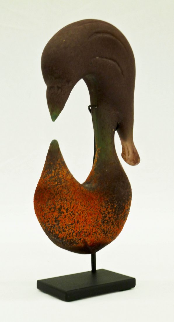 William Morris (b.1957 WA) ''Glass Finial Artifact: William Morris (b.1957 WA) ''Glass Finial Artifact'' with Figural Bird 1999 Studio Art Glass Sculpture 7''x3''x2'' with Original Stand & Exhibition Tag.