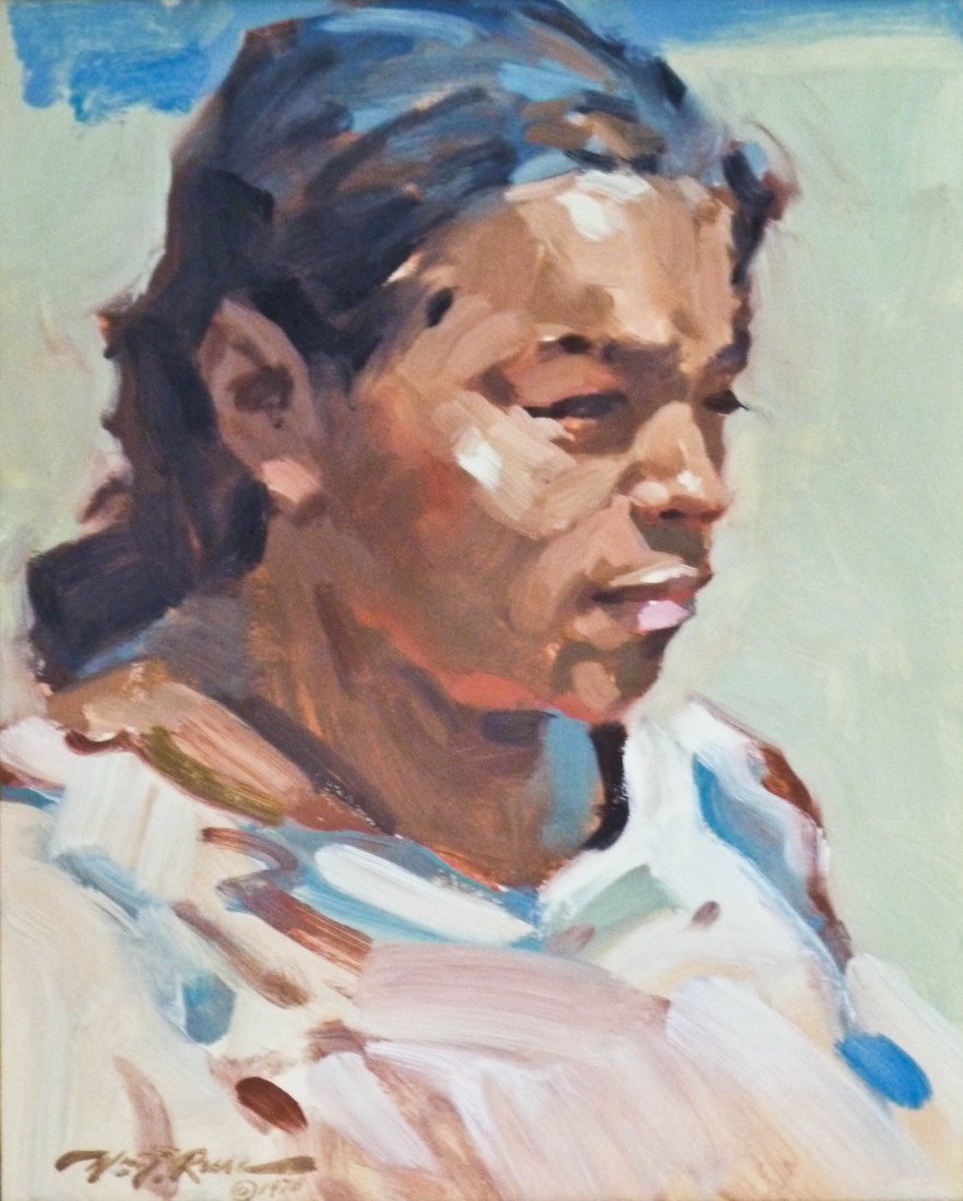 William F. Reese (1938-2010 WA) ''La Muchacha de T: William F. Reese (1938-2010 WA) ''La Muchacha de Taxco'' Portrait 1978 Oil/Board 10''x8''. Signed and titled on verso with Frye Art Museum Exhibition Leaflet.
