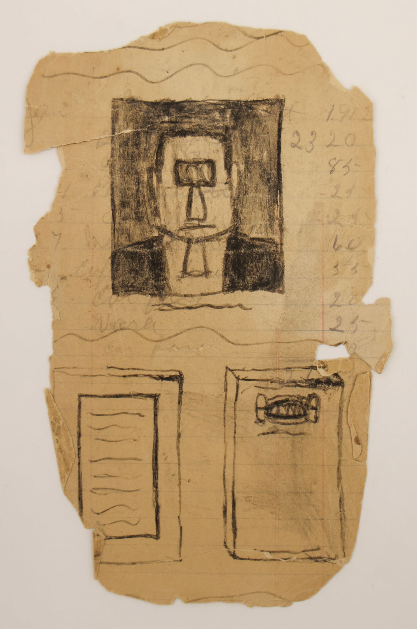 James Castle ''Portrait and Doors'' Soot & Spit (1 of 2)