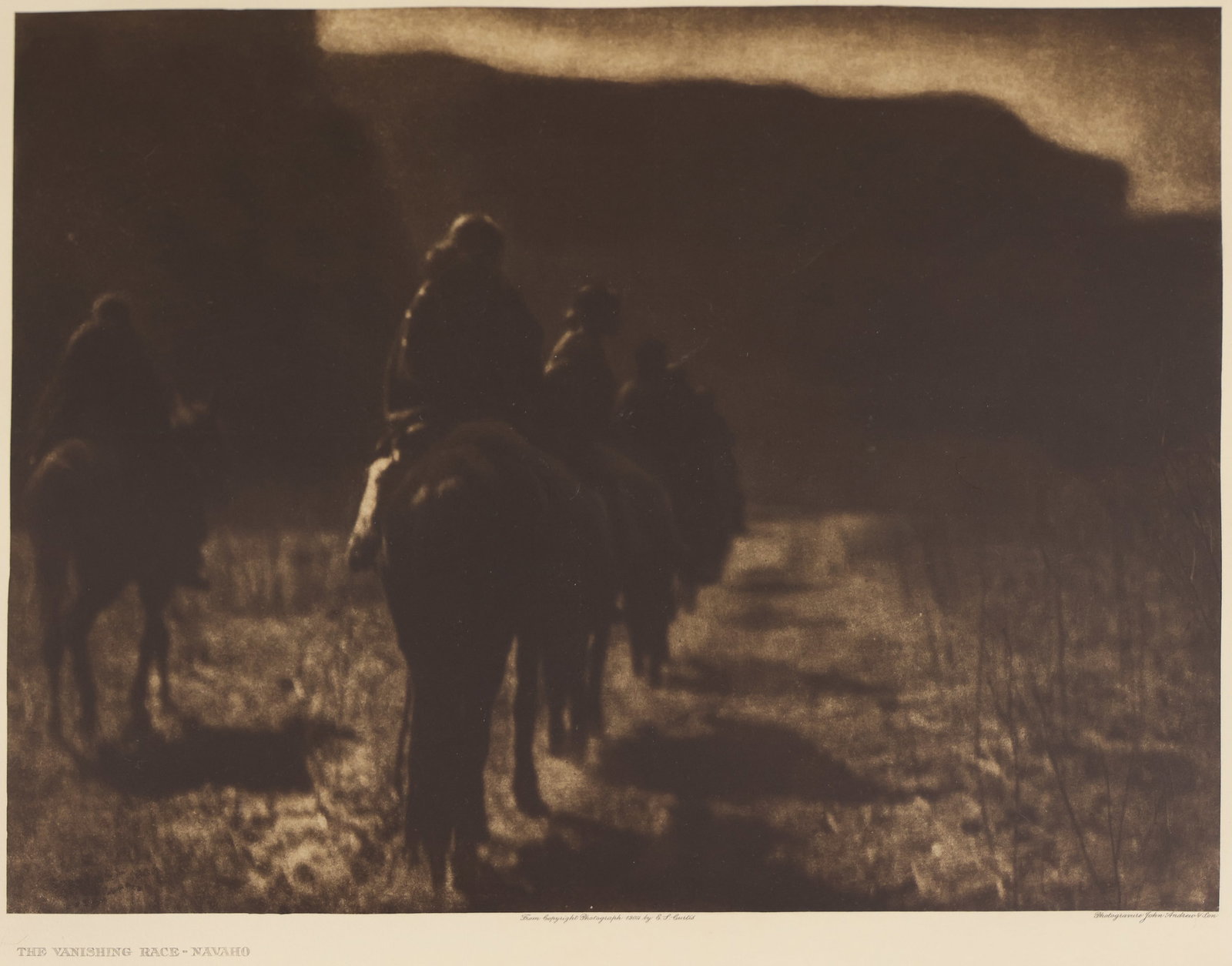 Edward Curtis ''The Vanishing Race'' 1910 Photogravure: Edward Curtis ''The Vanishing Race'' 1910 Photogravure Framed 24''x29''. Sight size 14''x18''. Excellent condition. Not examined outside of framing.