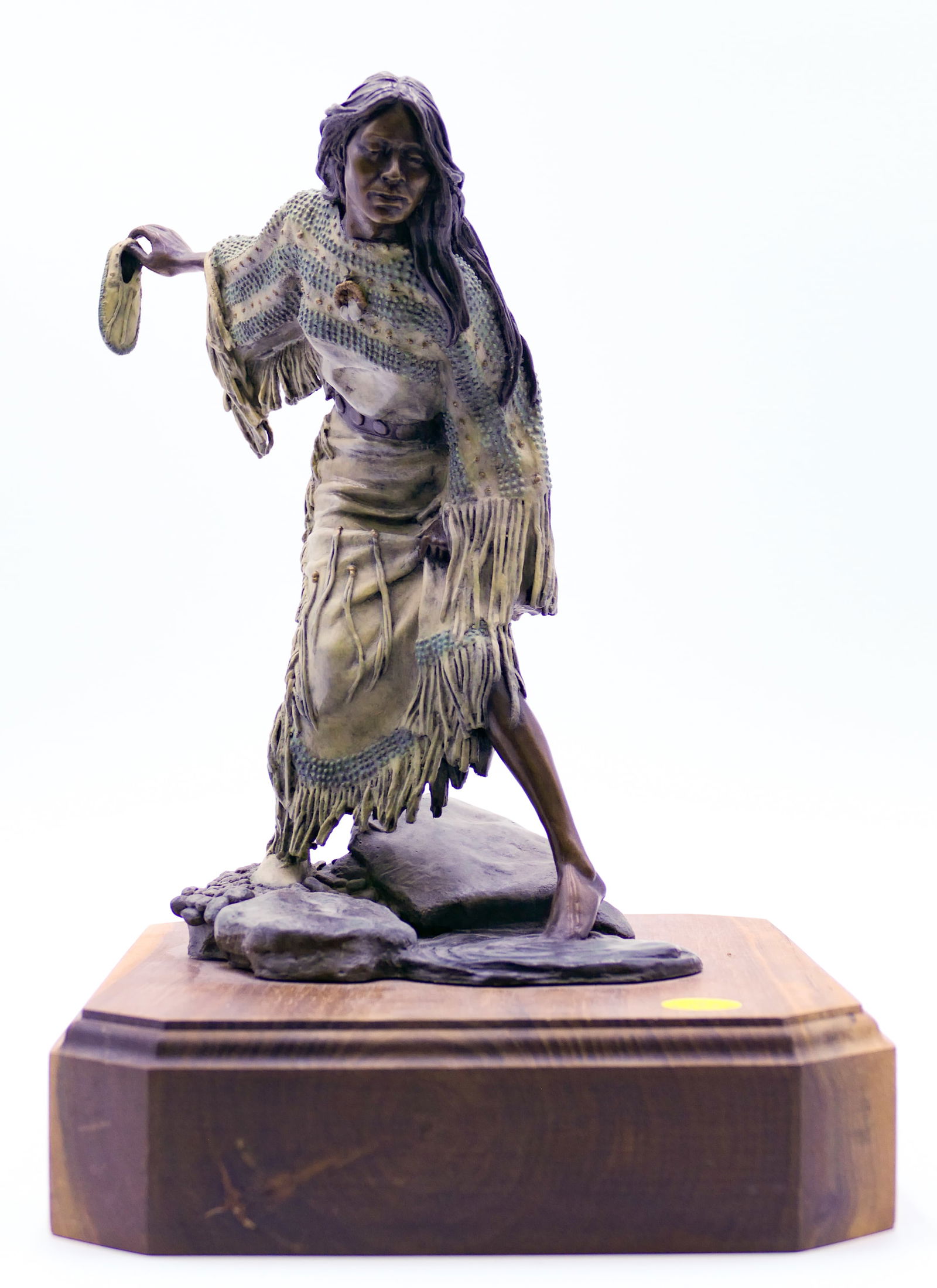 David Lemon ''Testing the Waters'' (Indian) Bronze: David Lemon (b.1945 Montana) ''Testing the Waters'' (Indian Squaw) Bronze Sculpture 12''x10''x8''. Signed and numbered 19 of 30 near base. Excellent condition.