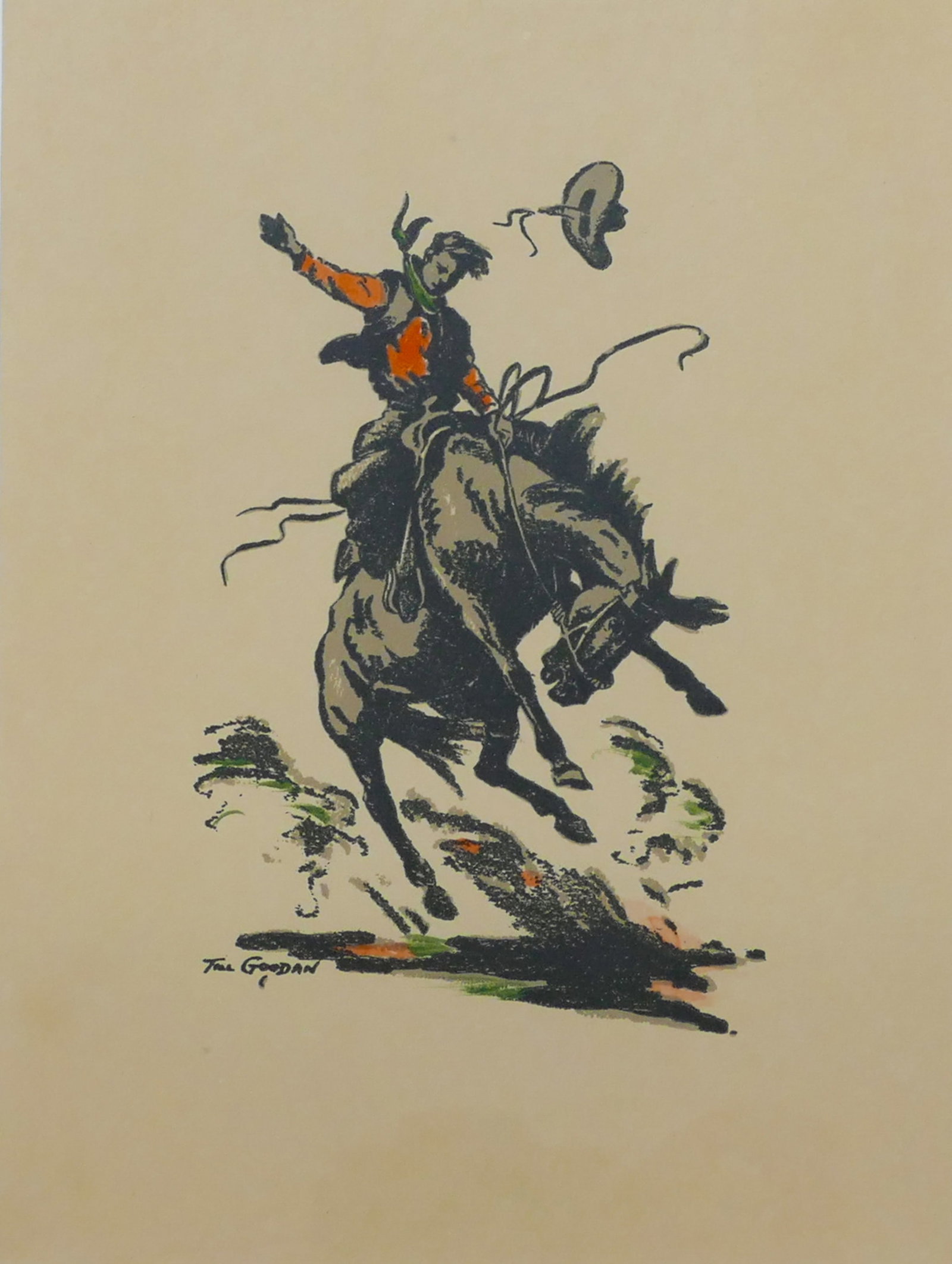 Vintage Till Goodan ''Let 'er Buck'' Color Lithograph (1 of 2)