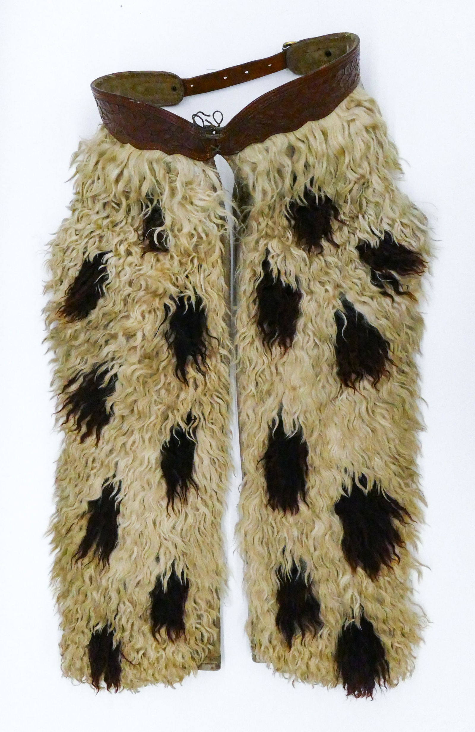 Pair Old John Clark Spotted Wooly Leather Chaps (1 of 2)