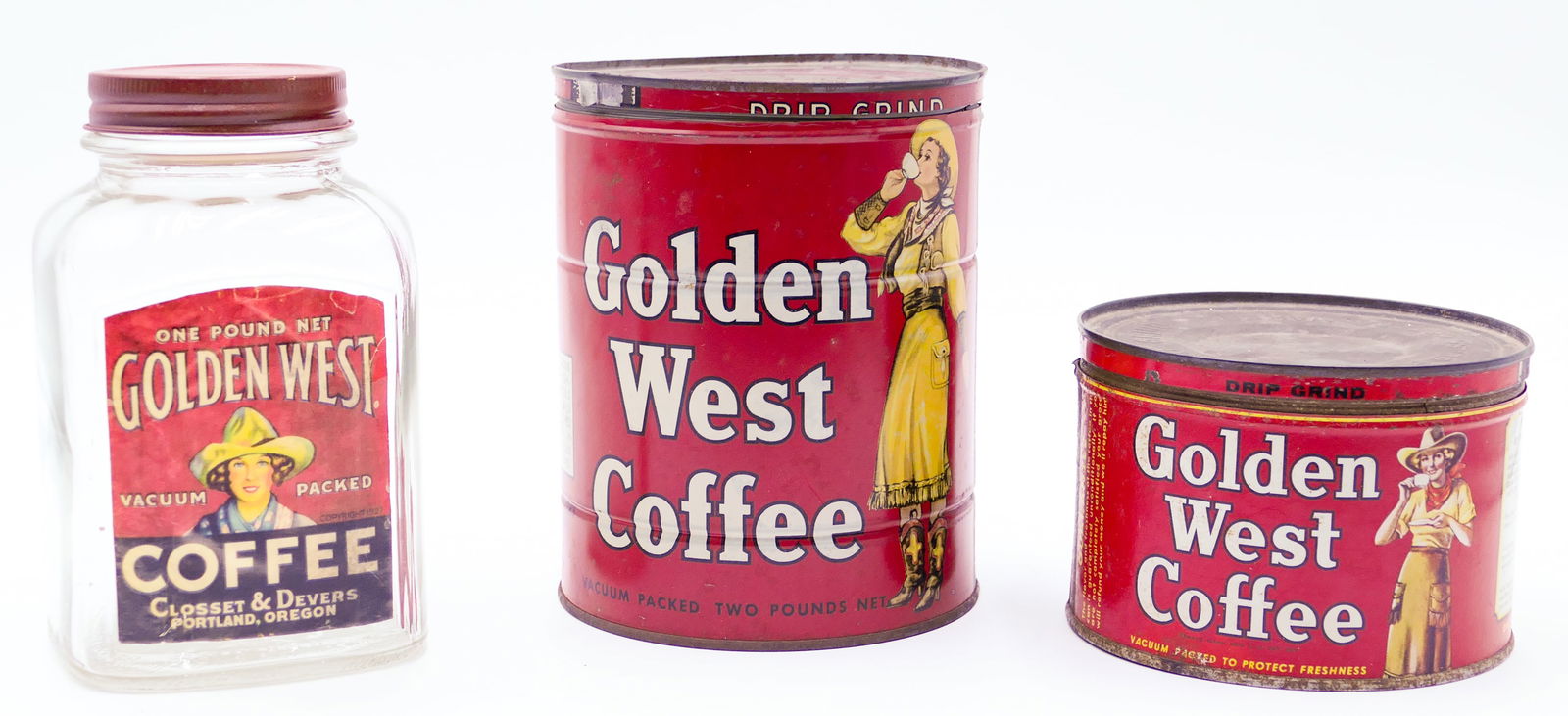 3pc Old Golden West Coffee Tins and Jar (1 of 1)