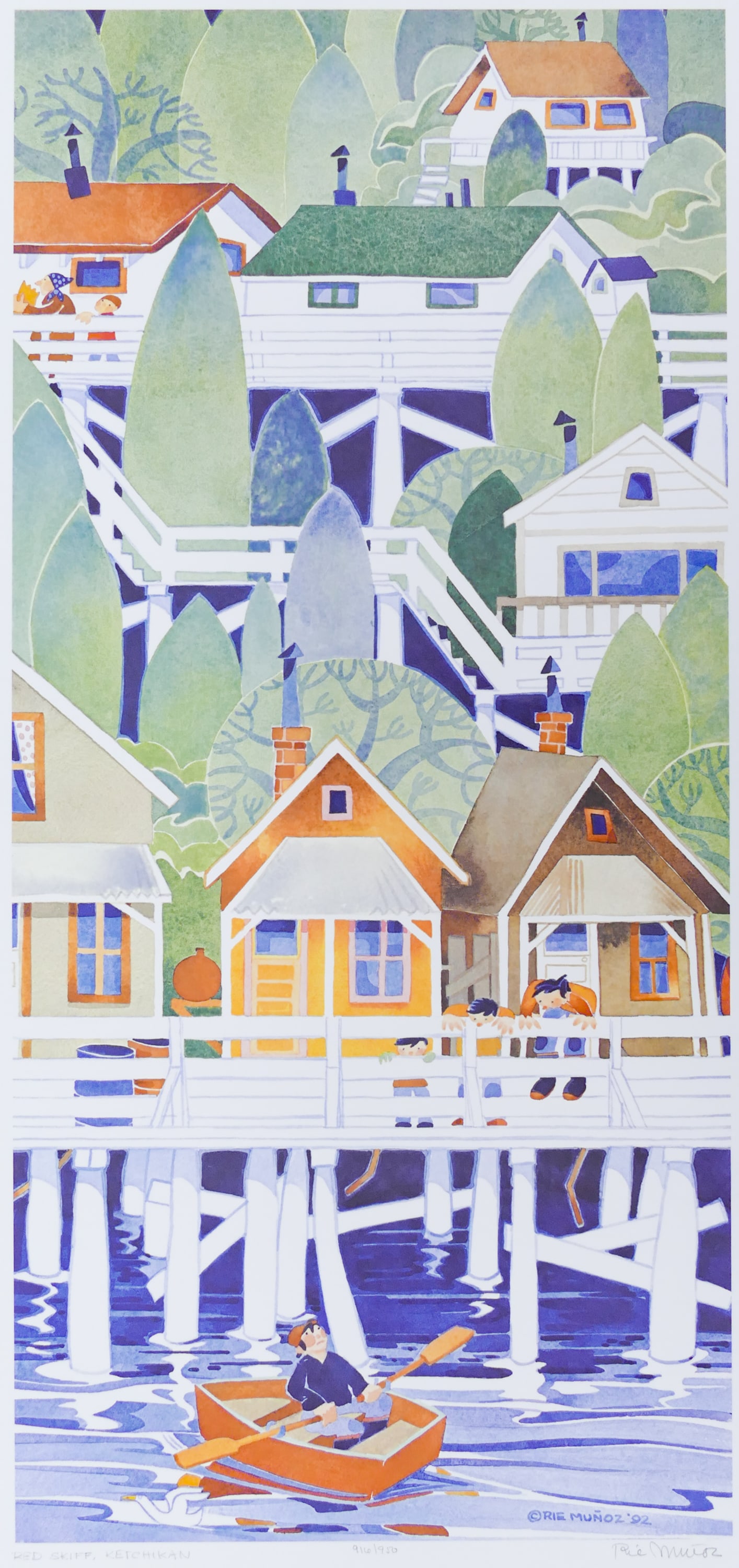 Rie Munoz ''Red Skiff, Ketchikan'' 1992 Signed Print (1 of 2)