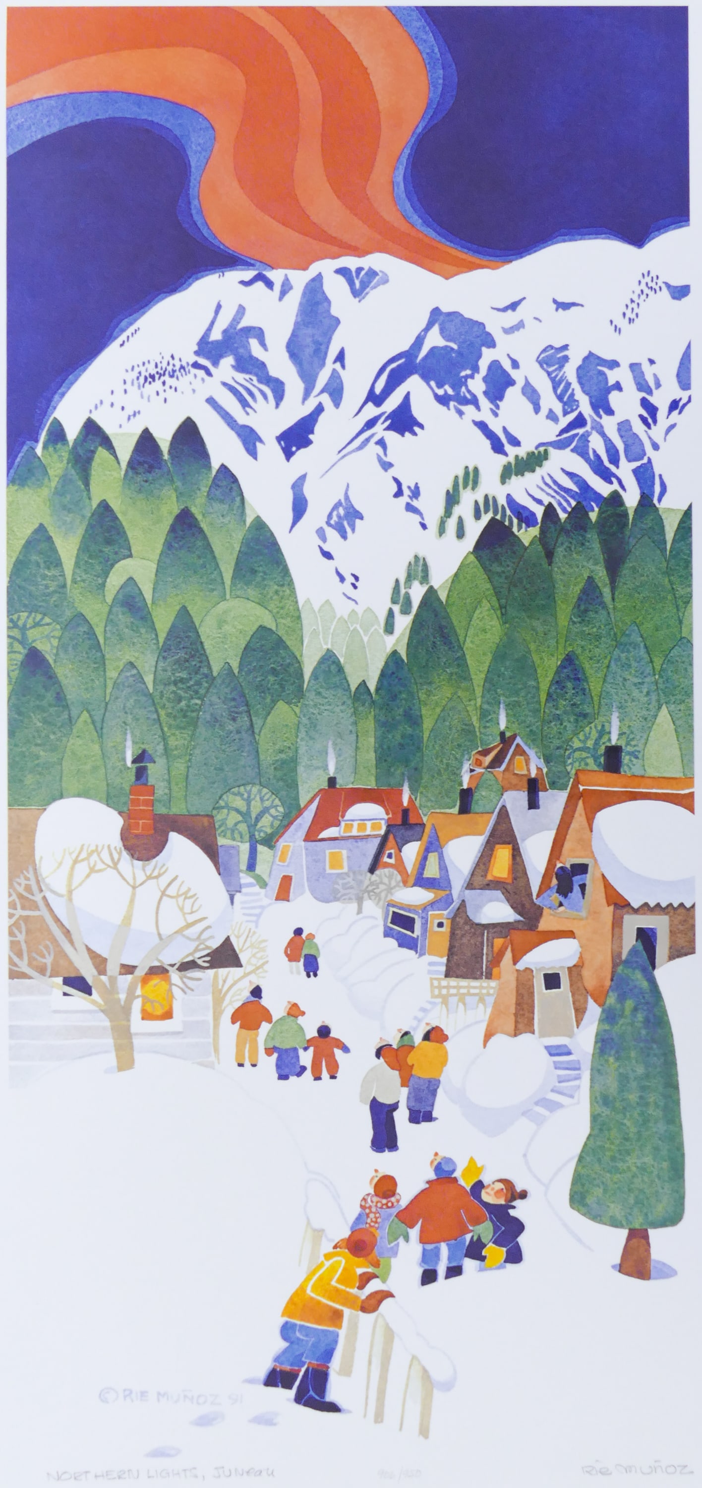 Rie Munoz ''Northern Lights, Juneau'' 1991 Signed (1 of 2)