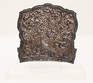 Chinese Repousse Silver Hat Ornament on Stand