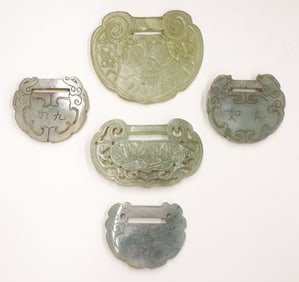 5pc Chinese Jade Lock Pendants