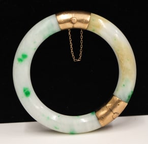 Chinese Jadeite and Gold Bangle Bracelet