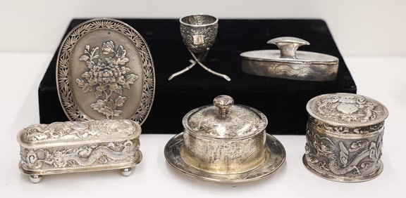 6pc Chinese Export Silver Table Articles