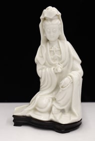 Chinese Blanc de Chine Seated Guanyin on Stand