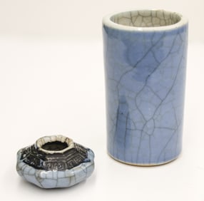 2pc Chinese Clair de Lune Crackle Scholar's Object