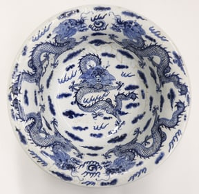 Chinese Blue & White Dragon Wash Basin