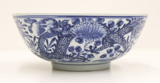 Chinese Blue & White Porcelain Dragon Bowl