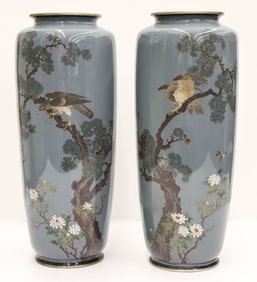 Pair Ota Toshiro Fine Japanese Cloisonne Vases