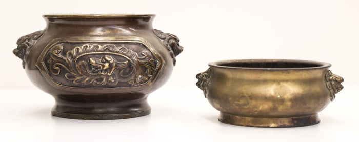 2pc Chinese Bronze Handled Censers