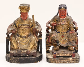 2pc Chinese Gilt Lacquered Seated Gods