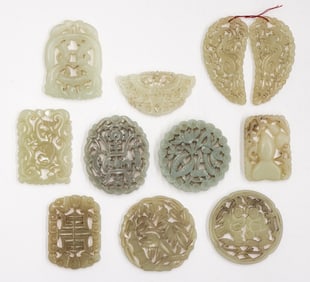 11pc Chinese Jade Pierced Pendants