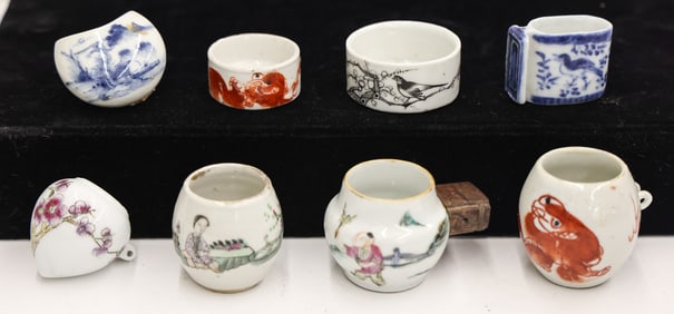 8pc Chinese Porcelain Bird Feeders