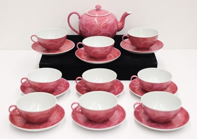 10pc Chinese Jiangxi Pink Dragon Teaset