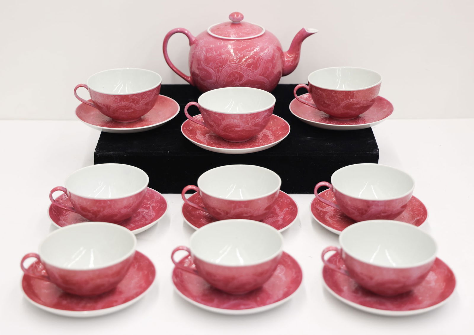10pc Chinese Jiangxi Pink Dragon Teaset (1 of 4)