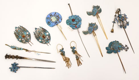 12pc Chinese Kingfisher Feather Hair Ornaments