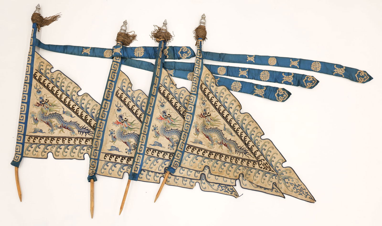 4pc Chinese Silk Embroidered Dragon Flags (1 of 4)