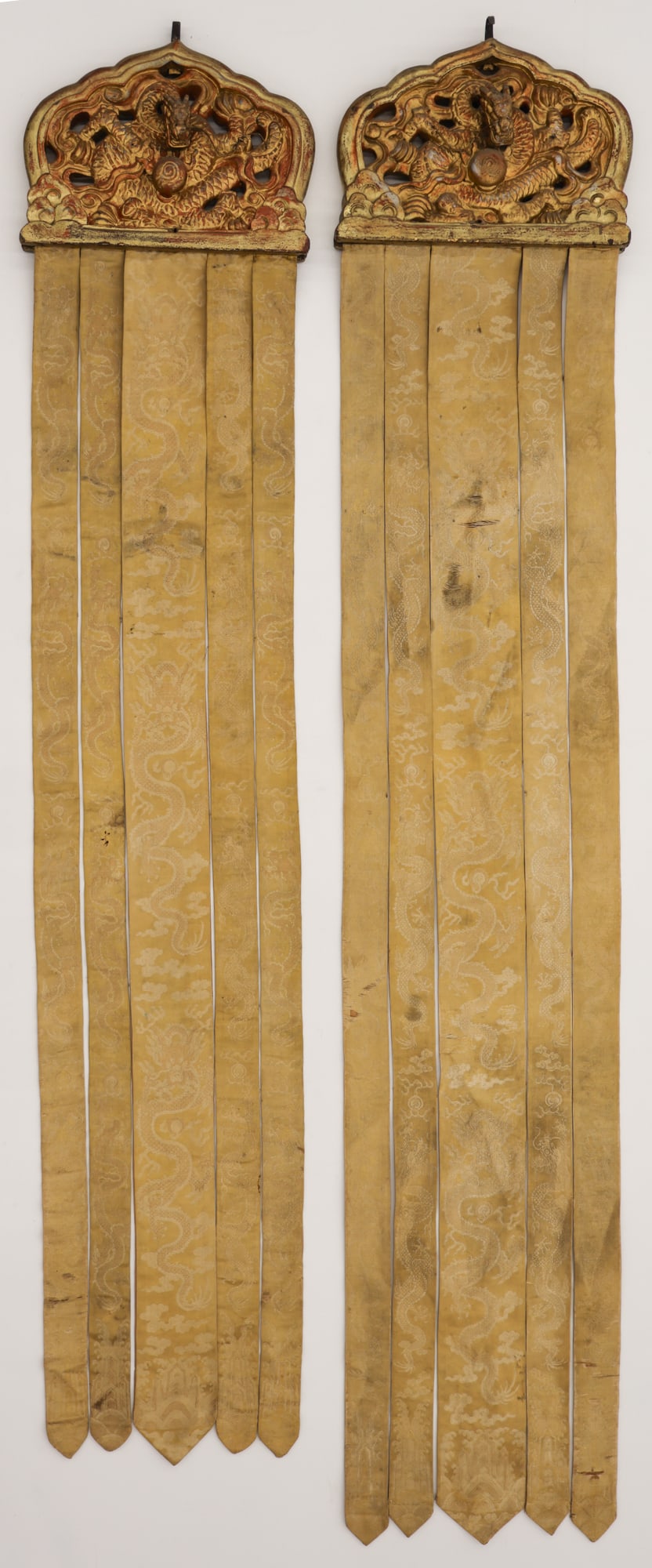 Pair Chinese Silk Brocade Dragon Altar Banners (1 of 6)