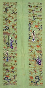 Pair Chinese Silk Embroidered Uncut Sleeve Panels