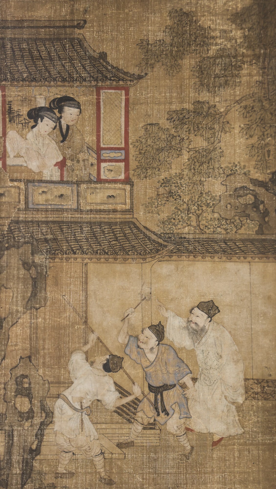 Chinese 18th Cent. Courtyard Scene Scroll Painting (1 of 2)