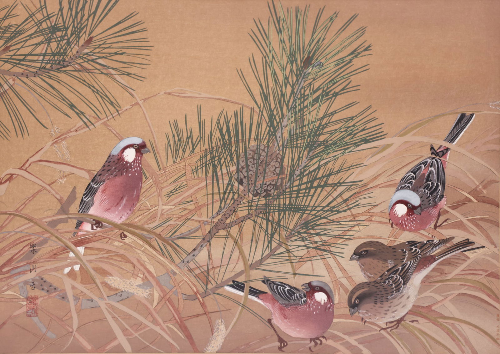 Rakusan Tsuchiya ''Winter 2'' (Birds) Woodblock (1 of 2)