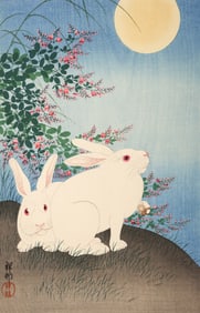 Ohara Koson ''Rabbits Under Full Moon'' 1931 Woodblock
