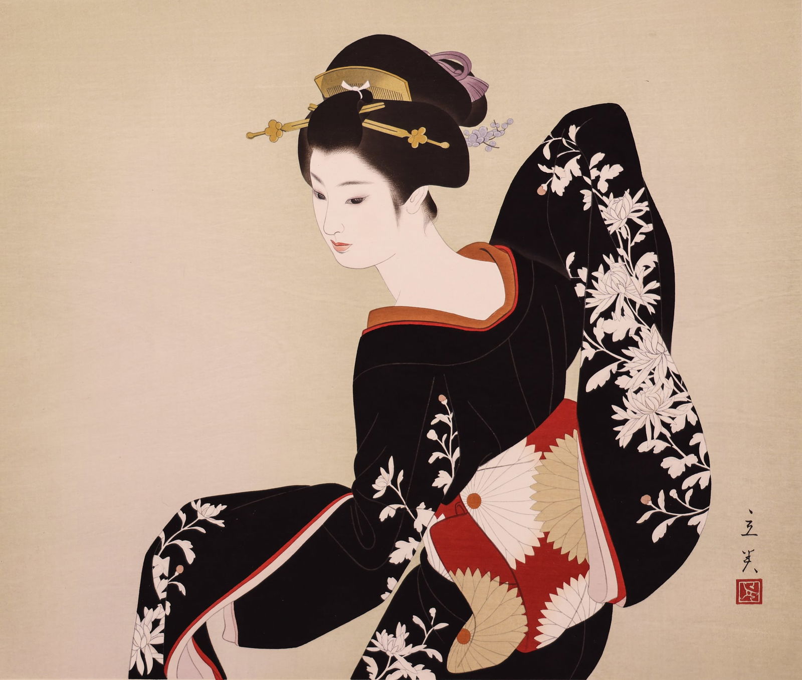 Shimura Tatsumi ''Mai'' (Dance) Woodblock Print (1 of 2)