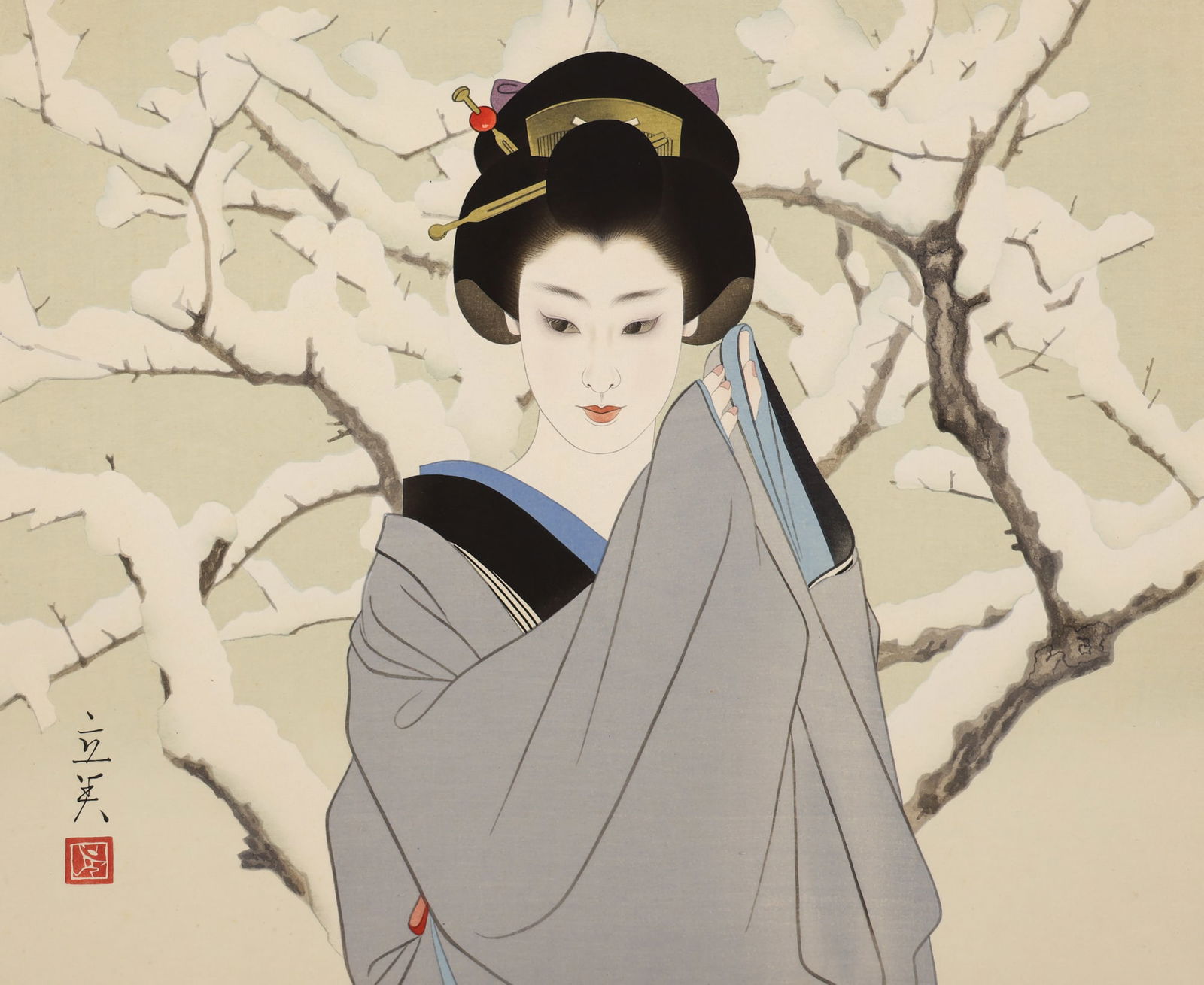 Shimura Tatsumi ''Snow'' 1980 Woodblock Print (1 of 2)