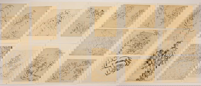 20pc Utagawa Hiroshige II Japanese Ink Drawings